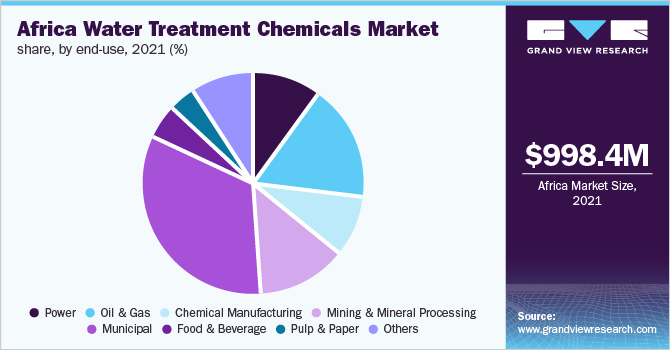 非洲水处理化学品市场份额，按最终用途划分，2021年(%)