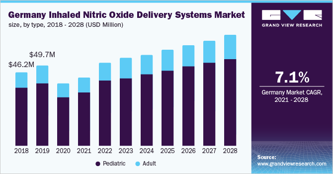 德国吸入式一氧化氮输送系统市场，各类型，2018 - 2028年(百万美元)