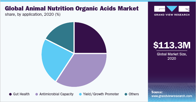 全球动物营养有机酸市场份额，各应用，2020年(%)