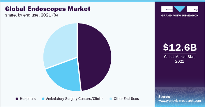 Global endoscopes market share, by end use, 2021 (%)