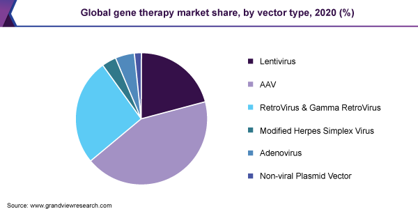 全球基因治疗市场份额，按载体类型分列，2020年(%)