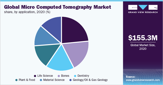 全球微计算机断层扫描市场份额，各应用，2020年(%)