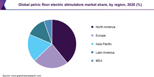 2020年全球盆底电刺激器市场份额，各地区(%)