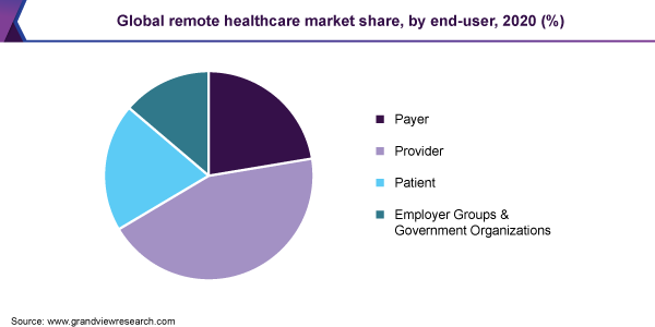 全球远程医疗保健市场份额，按最终用户分列，2020年(%)