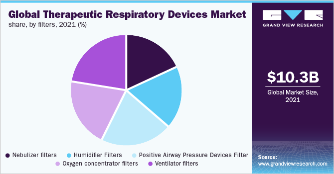 全球治疗性呼吸设备市场份额，各过滤器，2021年(%)
