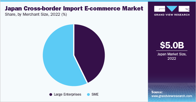 日本跨境进口电子商务市场占有率，按商户规模，2022年(%)