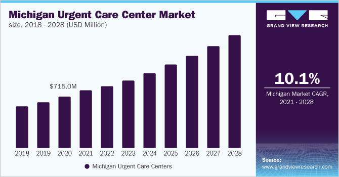 密歇根州急诊中心市场规模，2018 - 2028年(百万乐鱼体育手机网站入口美元)