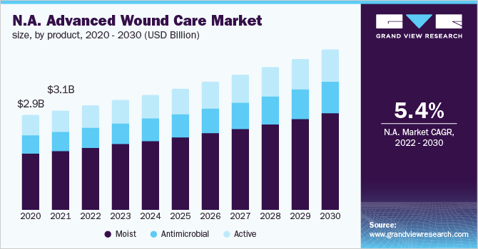 北美先进伤口护理市场规模，各产品，2020 - 2030年(十亿美元乐鱼体育手机网站入口)