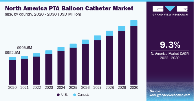 北美PTA气囊导管市场规模，各国家，2020 - 2030年(百万美元乐鱼体育手机网站入口)