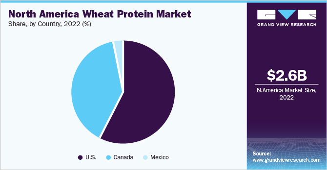 北美小麦蛋白市场份额，各国家，2022年(%)