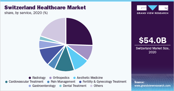2020年按服务分类的瑞士医疗保健市场份额(%)