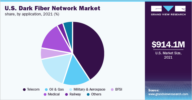 美国暗光纤网络市场份额，各应用，2021年(%)