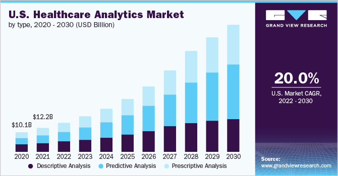 2020 - 2030年美国医疗保健分析市场类型(10亿美元)