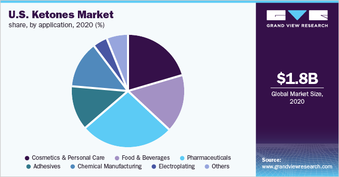 美国酮类化合物市场份额，按应用分列，2020年(%)