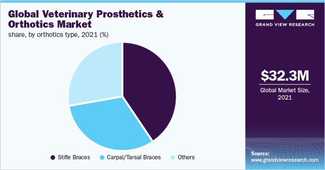 全球兽医假肢和矫形器市场，各类型，2021年(%)